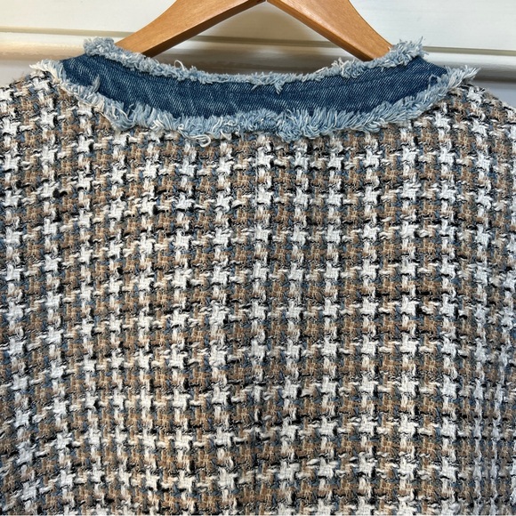 Nanette Lepore Frayed Tweed Denim Trim Jacket Blazer - Picture 10 of 16